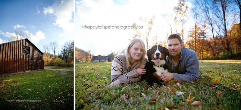 Fall family portrait with dog by Ontario pet photographer Stacey Morrison.