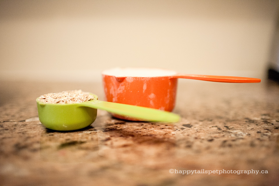 colorful measuring cups on kitchen counter