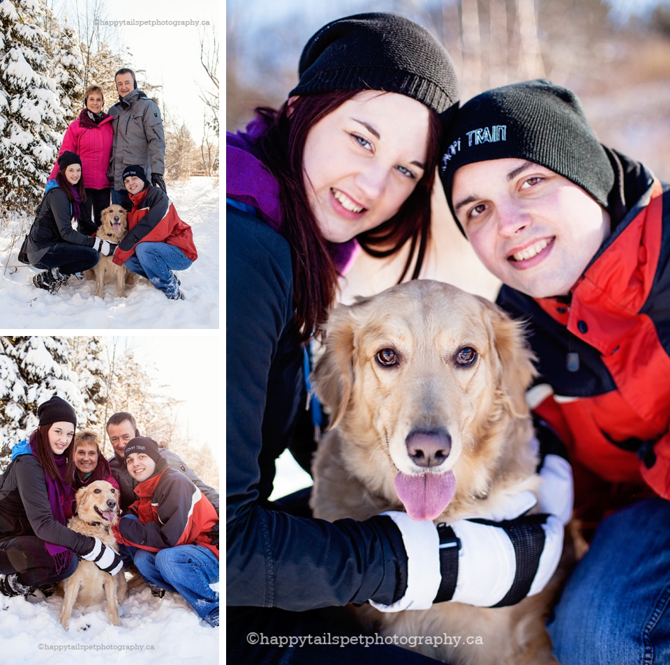 Outdoor winter family photography with dog in Ontario park photo.