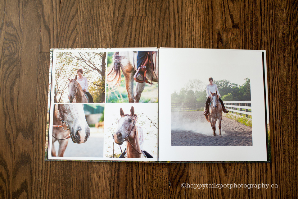 Custom designed hardcover client photo book of horse photography session in Ontario.