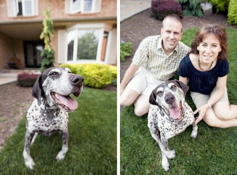 Rescue dog with new family in Ontario yard, photo.