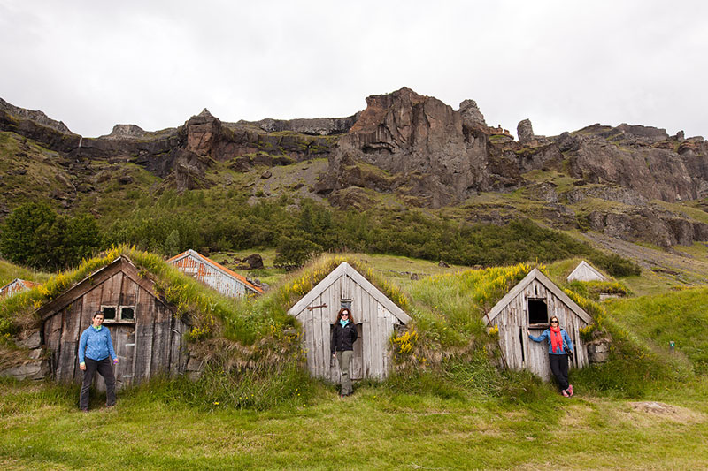 Turf roof barns in south Iceland.