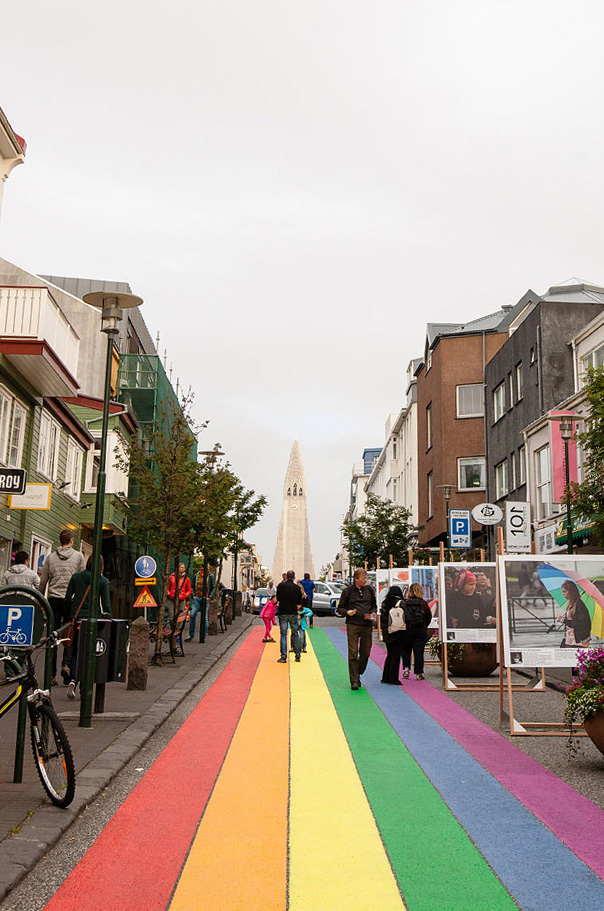 Rainbow street in Reykjavík for gay pride week.