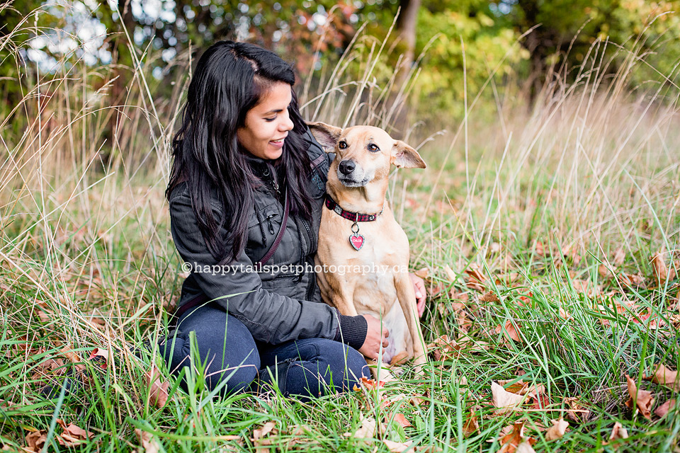 A moment between a girl and her dog, outdoor pet and people photography in Ontario.