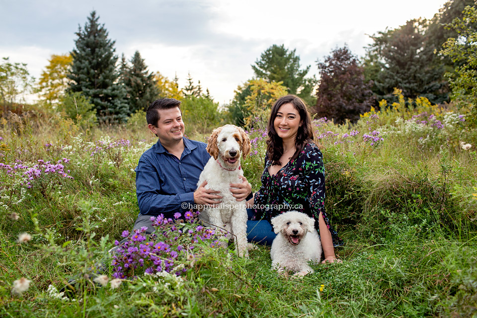 Photo of couple with dogs by Ontario pet photographer.